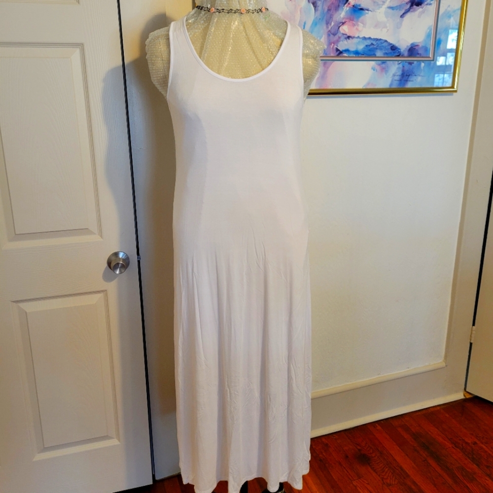 Dress, white, maxi, stretchy, 2x